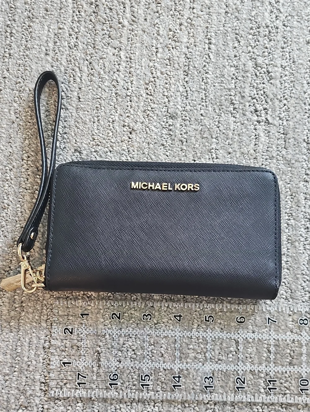 Michael Kors Black Saffiano Leather Wristlet Wallet with Gold Hardware
